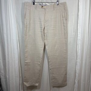 Tommy Bahama Linen Blend Flat Front Chinos Pants Tan Beige Size 34 30L